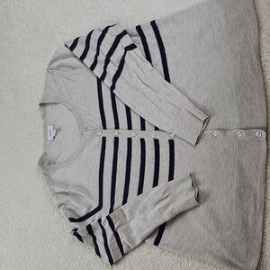 Old Navy Light Gray Cardigan Sweater XL  Blue And Silver Stripes